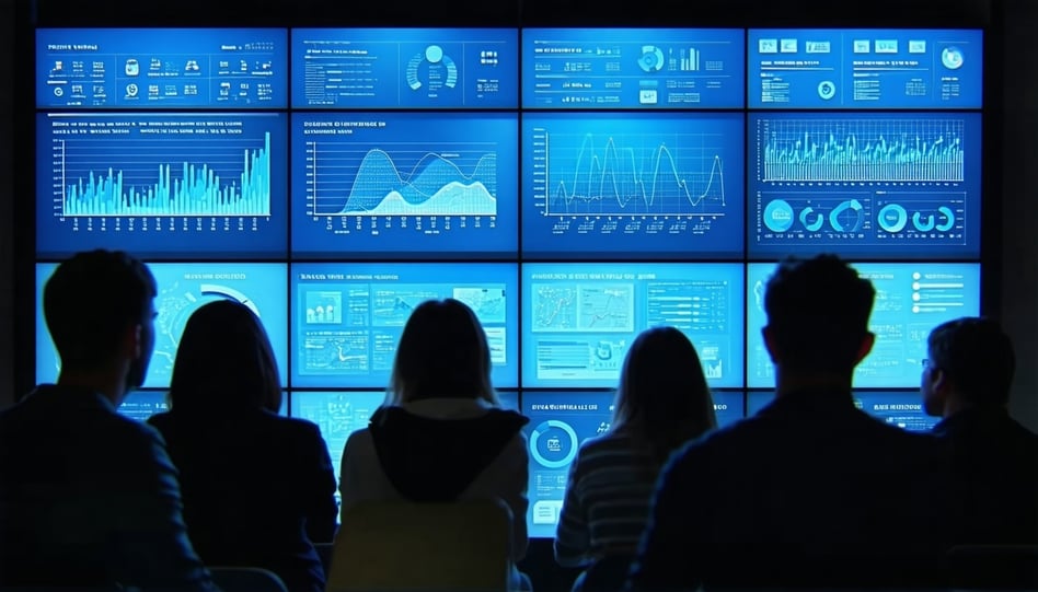 show people looking at a scren looking at data