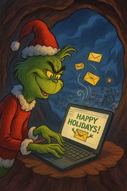 the grinch sending holiday emails over whoville